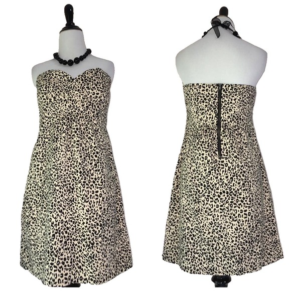 Volcom Strapless Dress JR Women L Animal Leopard Print Mini Bodycon Short Party - Picture 1 of 6